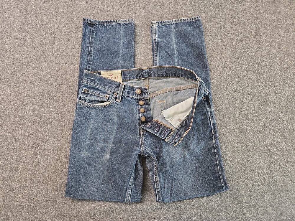 Hollister Button Fly Slim Straight Leg Jeans Mens Sz 31x32 Distressed Faded Y2K